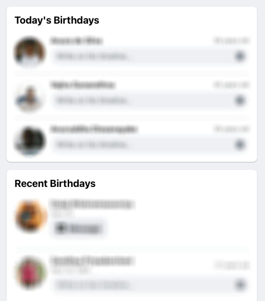 view Facebook todays birthdays and recent birthdays in left sidebar