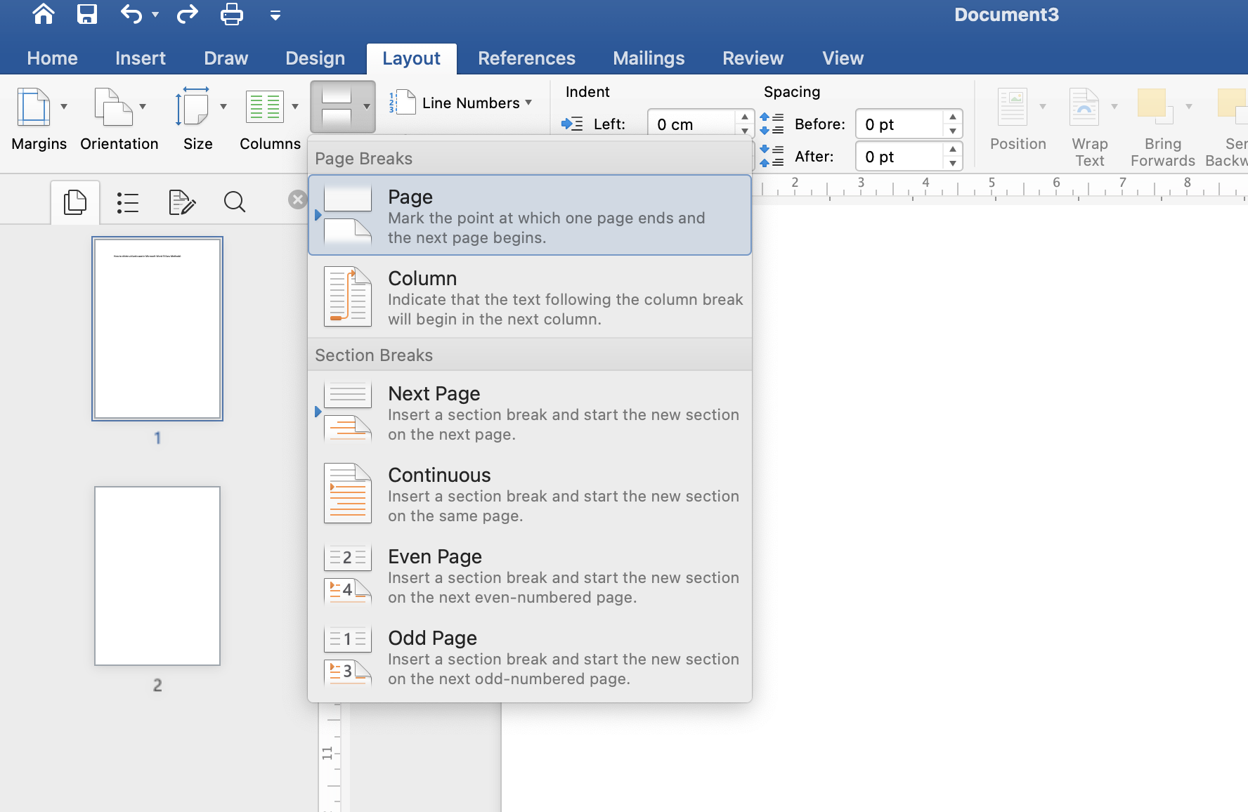how to take delete a page in microsoft word